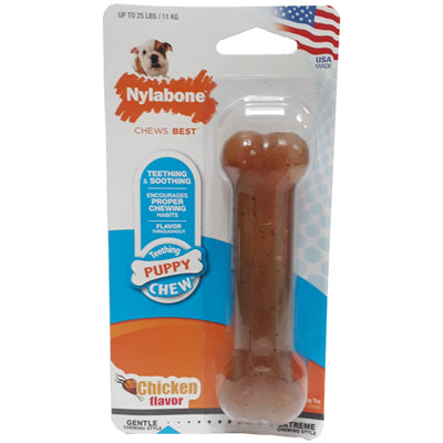 NYLABONE PUPPY BONE REGULAR TEETHING & SOOTHING CHICKEN FLAVOR  HASTA 25 LBS