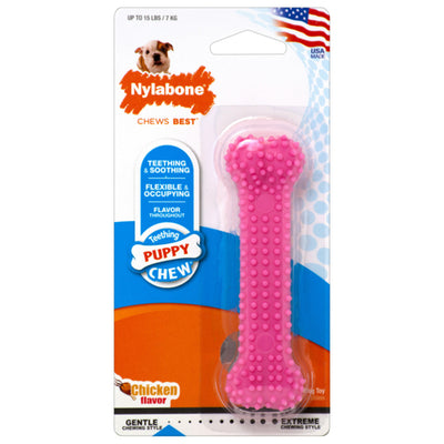 NYLABONE TEETHING PUPPY CHEW CHICKEN FLAVOR. FLEXIBLE Y RELAJANTE