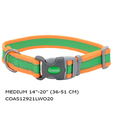 COSTAL  PRO REFLECTIVE  COLLAR AJUSTABLE VERDE LIMA CON NARANJA HEBILLA PLASTICA MEDIUM 14-20 (36-51 CM)