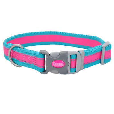 COSTAL  PRO REFLECTIVE  COLLAR AJUSTABLE FUCCIA CON TURQUESA HEBILLA PLASTICA LARGE 18-26 (46-66 CM)