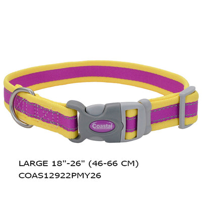COSTAL  PRO REFLECTIVE  COLLAR AJUSTABLE MORADO CON AMARILLO HEBILLA PLASTICA LARGE 18-26 (46-66 CM)