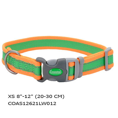 COSTAL  PRO REFLECTIVE  COLLAR AJUSTABLE VERDE LIMA CON NARANJA HEBILLA PLASTICA XS 8-12 (20-30 CM)
