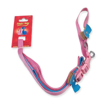 SMART WAY PASEADOR Y COLLAR  ROSADO CON CELESTE 1.5 CM X 120 CM + 40 CM