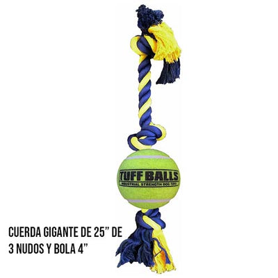PET SPORT TUFF BALLS GIANT THREE KNOT COTTON ROPE WITH 4â TENNIS BALL
